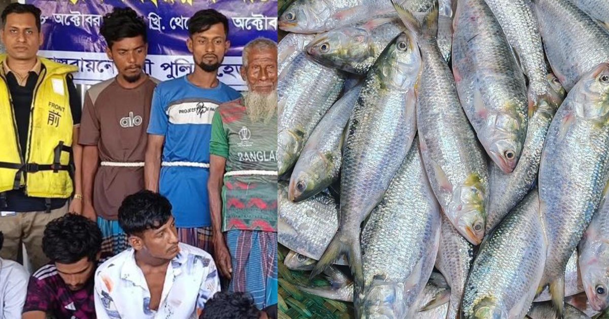 চাঁদপুরে ২৫ জেলে আটক, ৮০ কেজি ইলিশ এতিমখানায় বিতরণ