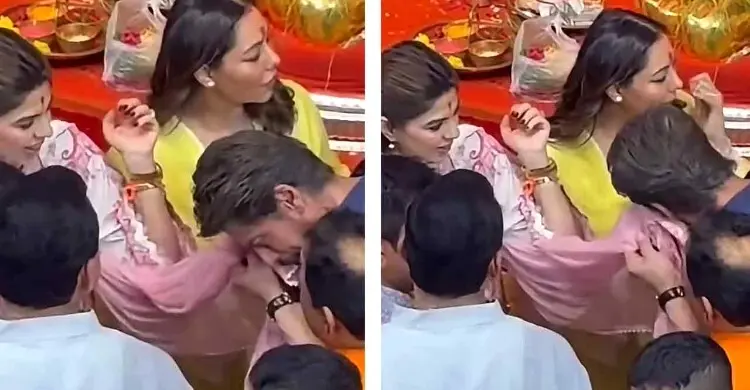 স্ত্রী গৌরী পাশে থাকলেও সহকারী পূজার ওড়নায় মুখ মুছলেন শাহরুখ খান